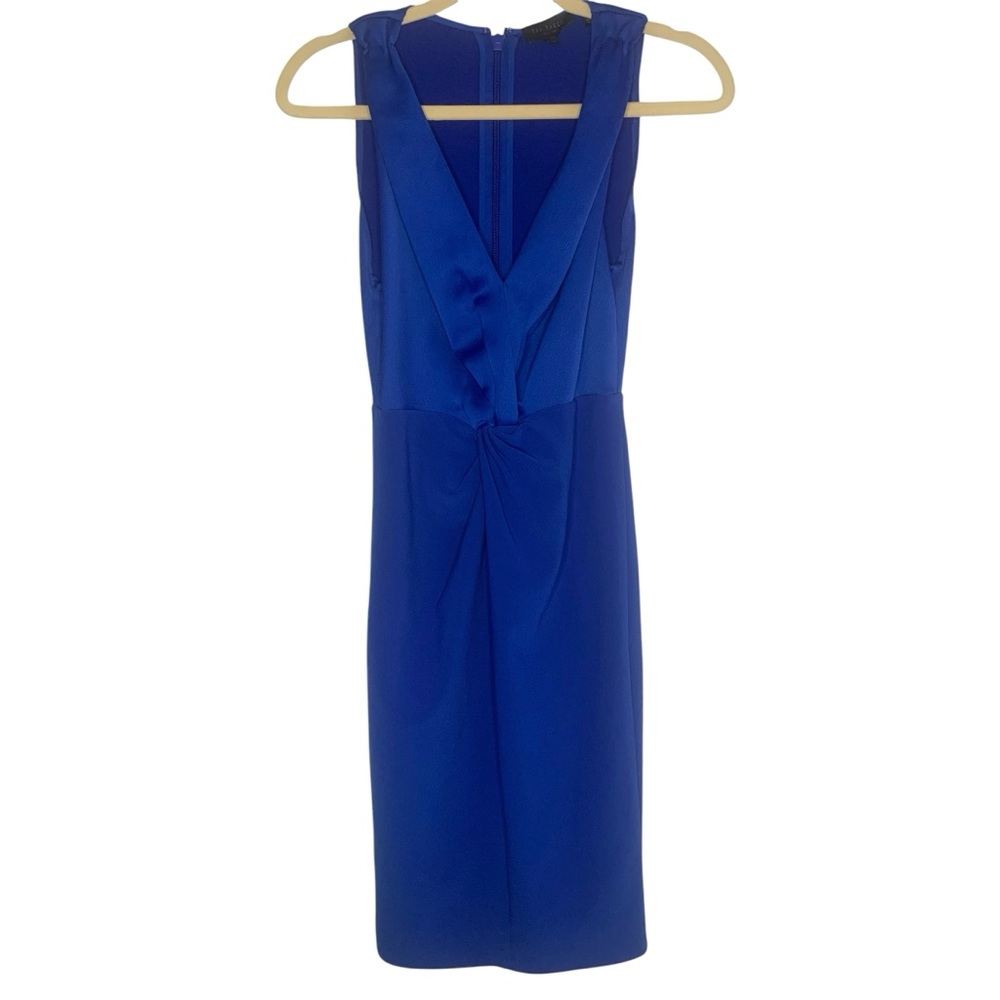 Ted Baker Size 1/XS 4 Beautiful Cobalt Blue V Neck Knot Front Sleeveless Dress